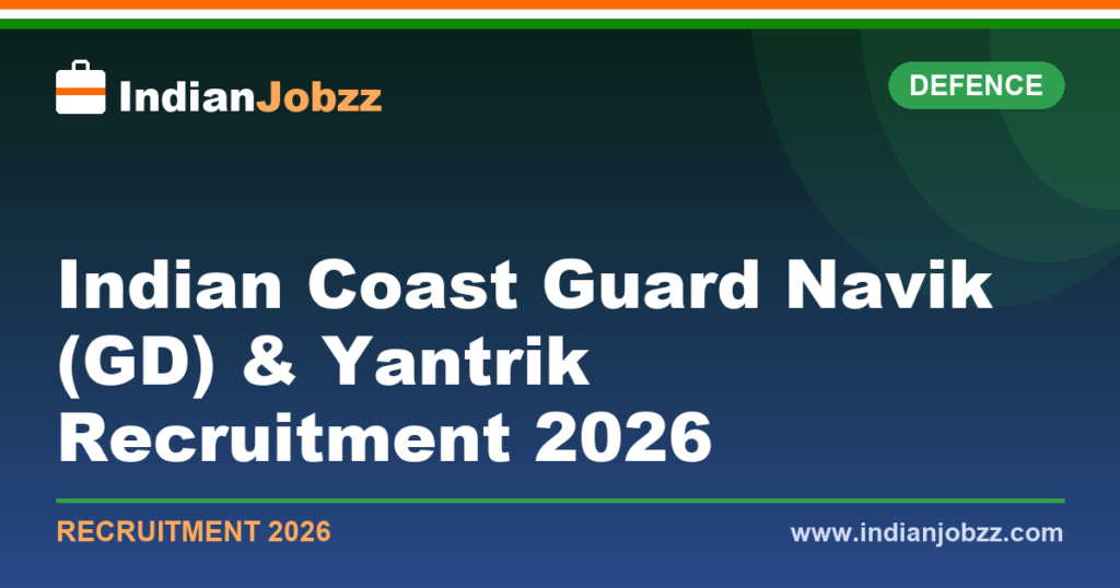 Indian Coast Guard Navik (GD) & Yantrik Recruitment 2026: Vacancy, Eligibility, Dates & How to Apply